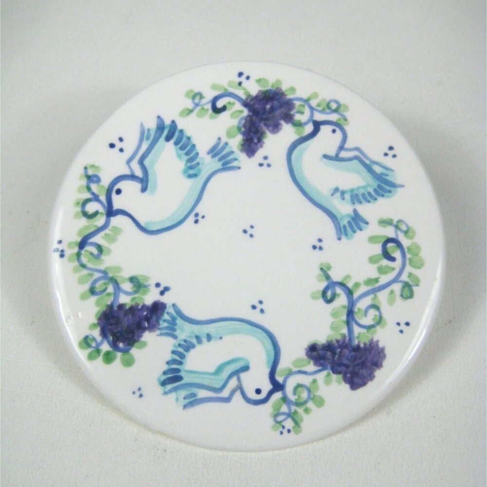 Decorative Ceramic Coaster Hand Painted Doves Grapes Horwitz Trivet